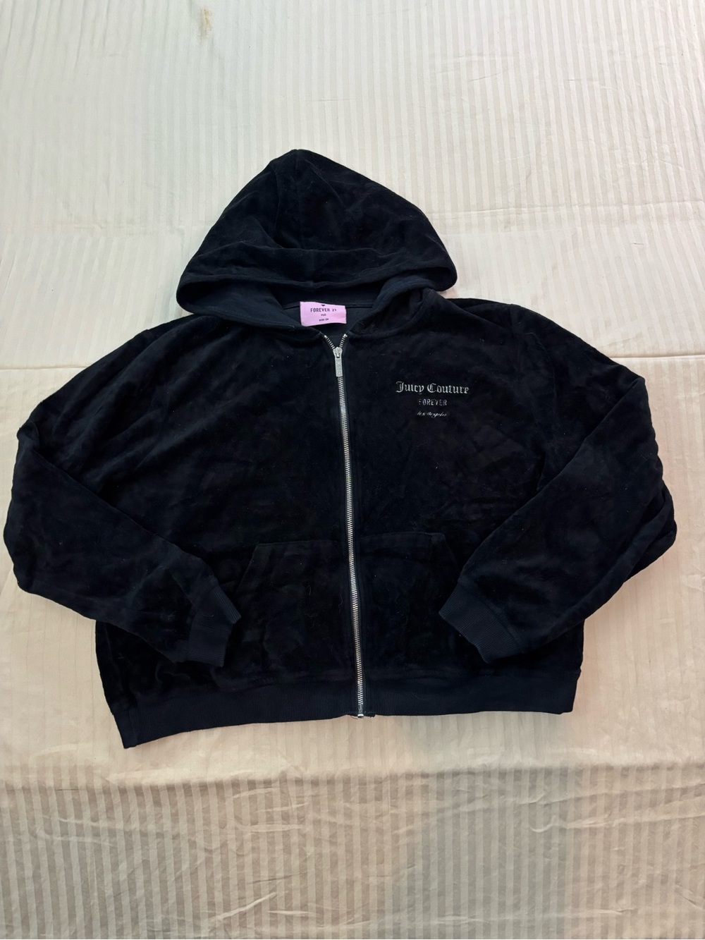 Juicy Couture Forever 21 Black Velour Full Zip Hoodie Women’s Sz 2X Rhinestones